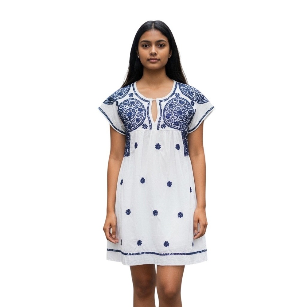 White‎ Embroidered Dress Bohemian Short Sleeve Summer Casual